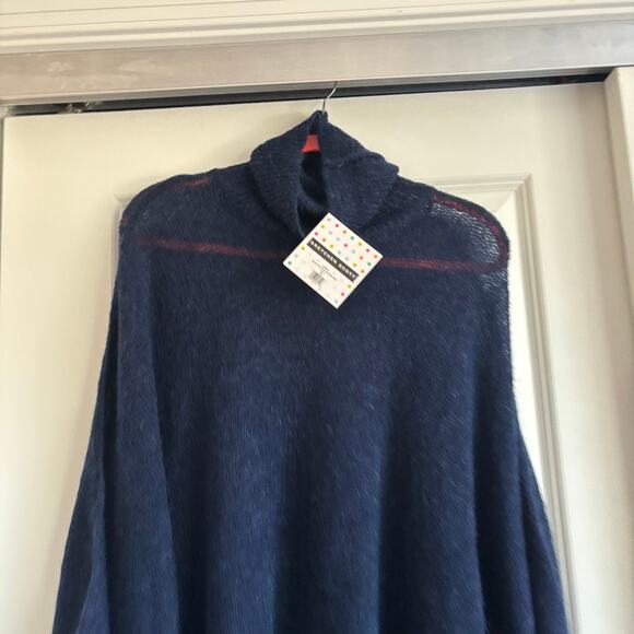 NWT Gretchen Scott Dolman Dolly Poncho Navy OS Mohair Turtleneck Batwing Cape - Picture 2 of 7